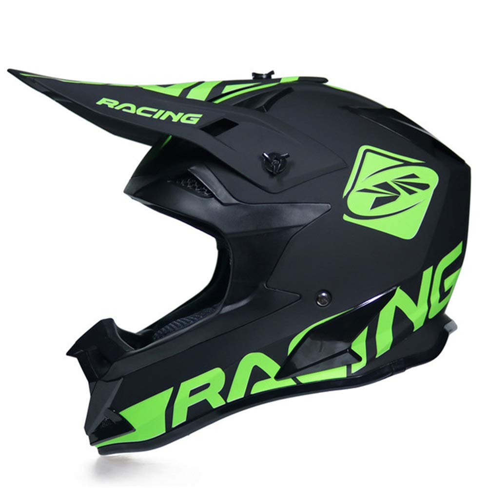 Motocross Helm Matt Schwarz, Motorrad Crosshelm mit Großer Visieröffnung, Enduro MTB Helm Fullface Fahrrad Helm Cross Helm Motorradhelm für Downhill Bike BMX Off Road ATV,Grün,L von MRDEAR