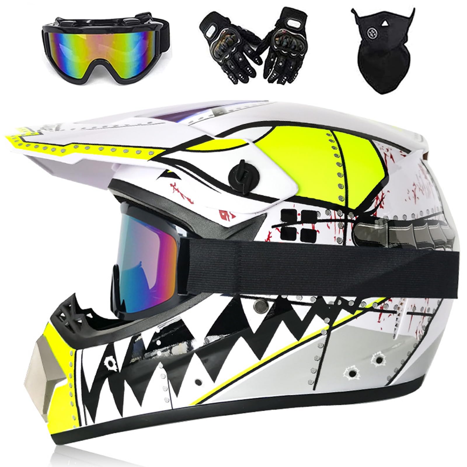 Motocross Helm Schwarz, MRDEAR Crosshelm mit Brille Handschuhe Maske, Fullface MTB Helm Pocket Bike Helm Motorradhelm Set für Enduro ATV Downhill Sicherheit Schutz,Pink,M von MRDEAR