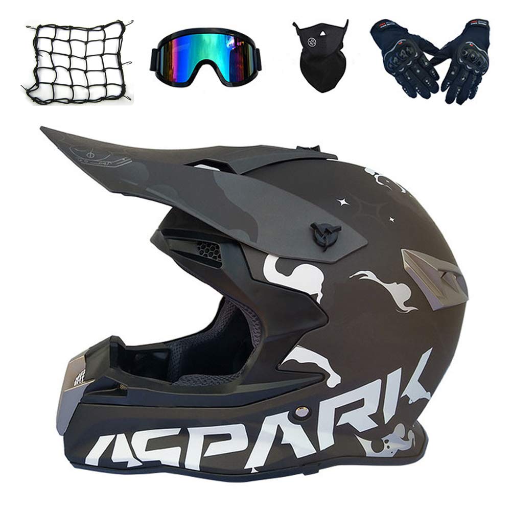 Motocross Helm Schwarz, MRDEAR Pro Motorrad Crosshelm mit Brille (5 Stück) Pro Fullface MTB Helm Motorradhelm Mopedhelm für Off Road BMX Downhill Bike Dirt Bike Sicherheit Schutz,XXL von MRDEAR