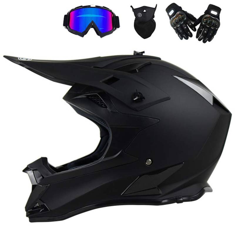 Motocross Helm mit Brille Handschuhe Maske, Motorrad Crosshelm Herren Fullface Helm MTB Pro Cross Helm Motorradhelm Downhill Bike Mountainbike BMX Off Road ATV Cross-Country, Schwarz Matt,S von MRDEAR