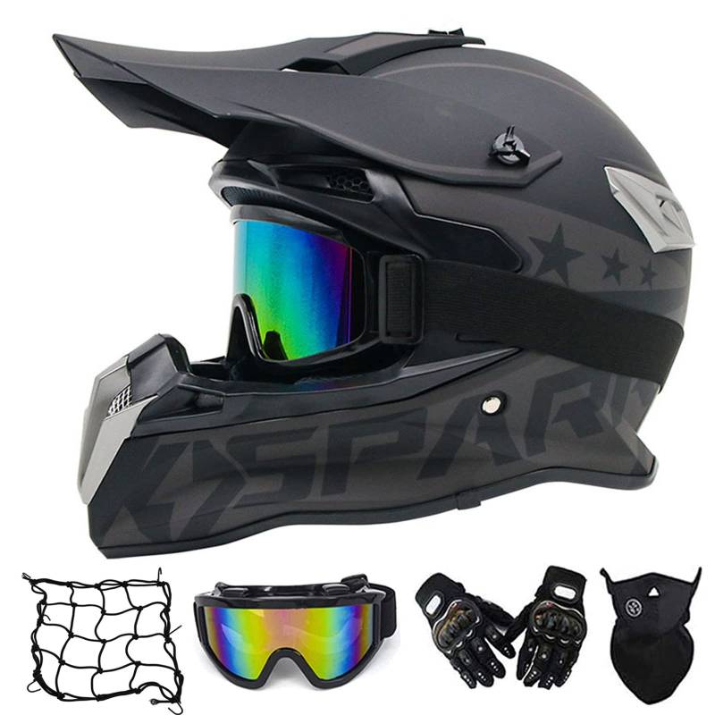 Motorrad Crosshelm mit Brille (4 Stück/ Schwarz / Großer Visieröffnung) Motocross Helm Fullface MTB Helm Cross Helm Motorradhelm für Fahrrad Downhill Enduro Bike BMX Off Road ATV,L von MRDEAR