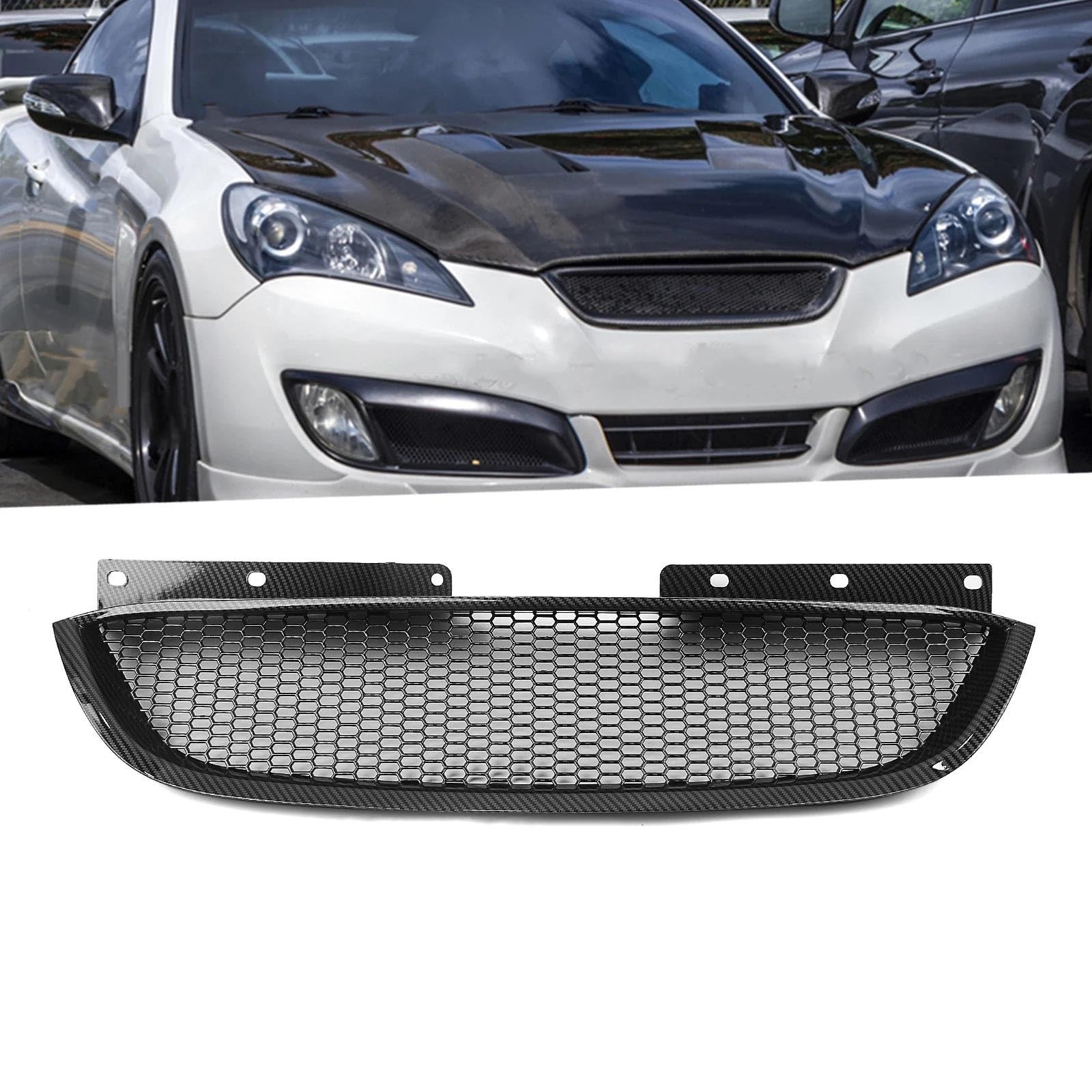 Frontstoßstangen-Kühlergrill Für Hyundai Für Genesis Coupe 2008-2012 Frontgrill Wabengitter Im Oberen Stoßfängerhaubengitter(Carbon Fiber Look) von MRNQCB