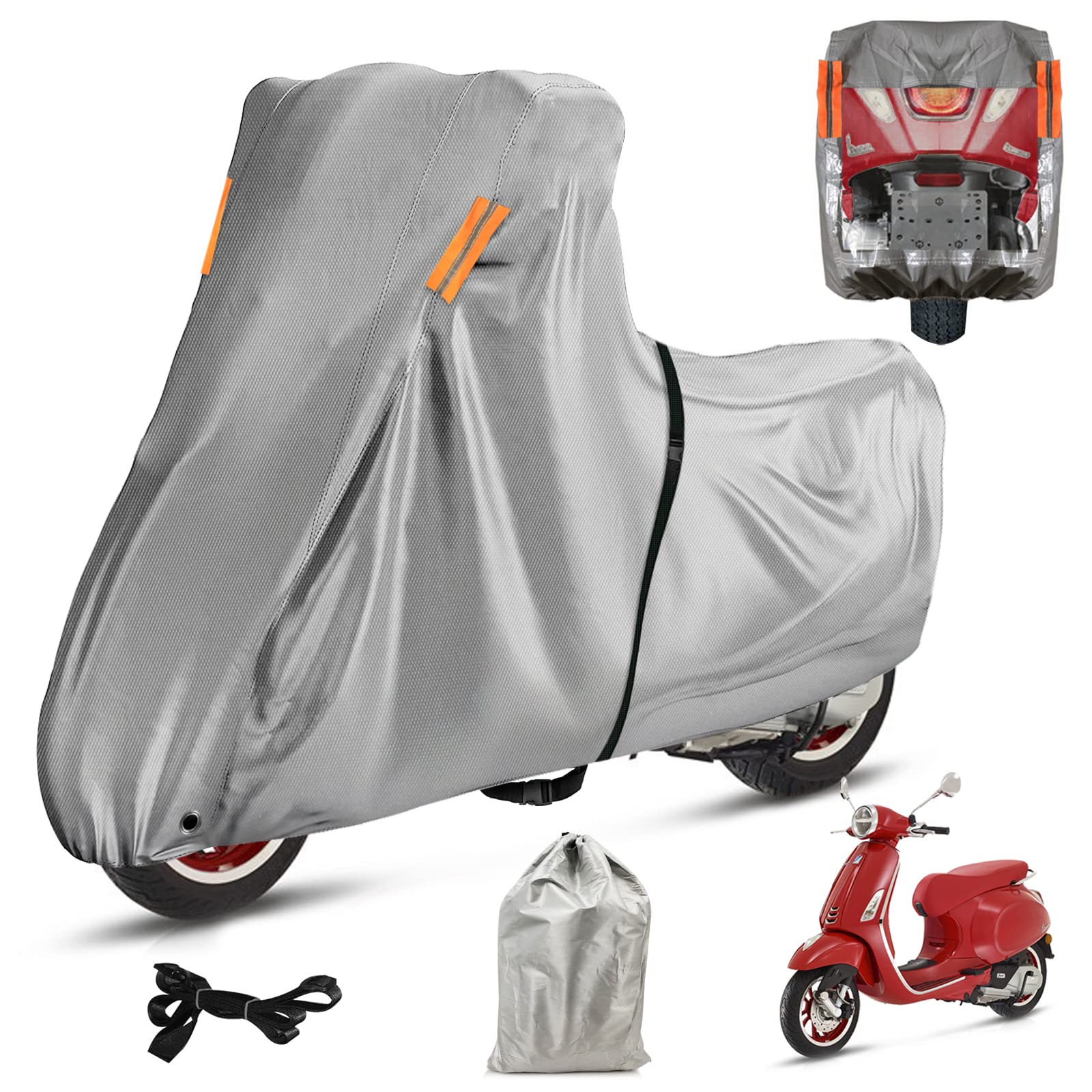 Motorrad Abdeckplane, Abdeckplane Wasserdicht für Länge 1.7-1.9m Motorrad, Motorrad Zubehör für Vespa Primavera/Sprint/ET/LX/S, KYMCO 100-115 und Piaggio 1/Zip/NRG 50(200x90x110cm) von MRWiZMS