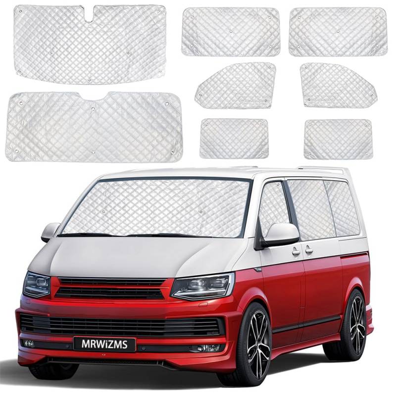 Thermomatten VW T5 T6, Thermomatte wohnmobil, Sonnenschutz Auto frontscheibe, Premium Aluminium-Vlies UV-Schutz, Verbesserte VW-Sonnenblende für die windschutzscheibe (VW T5 T6 8PCS) von MRWiZMS