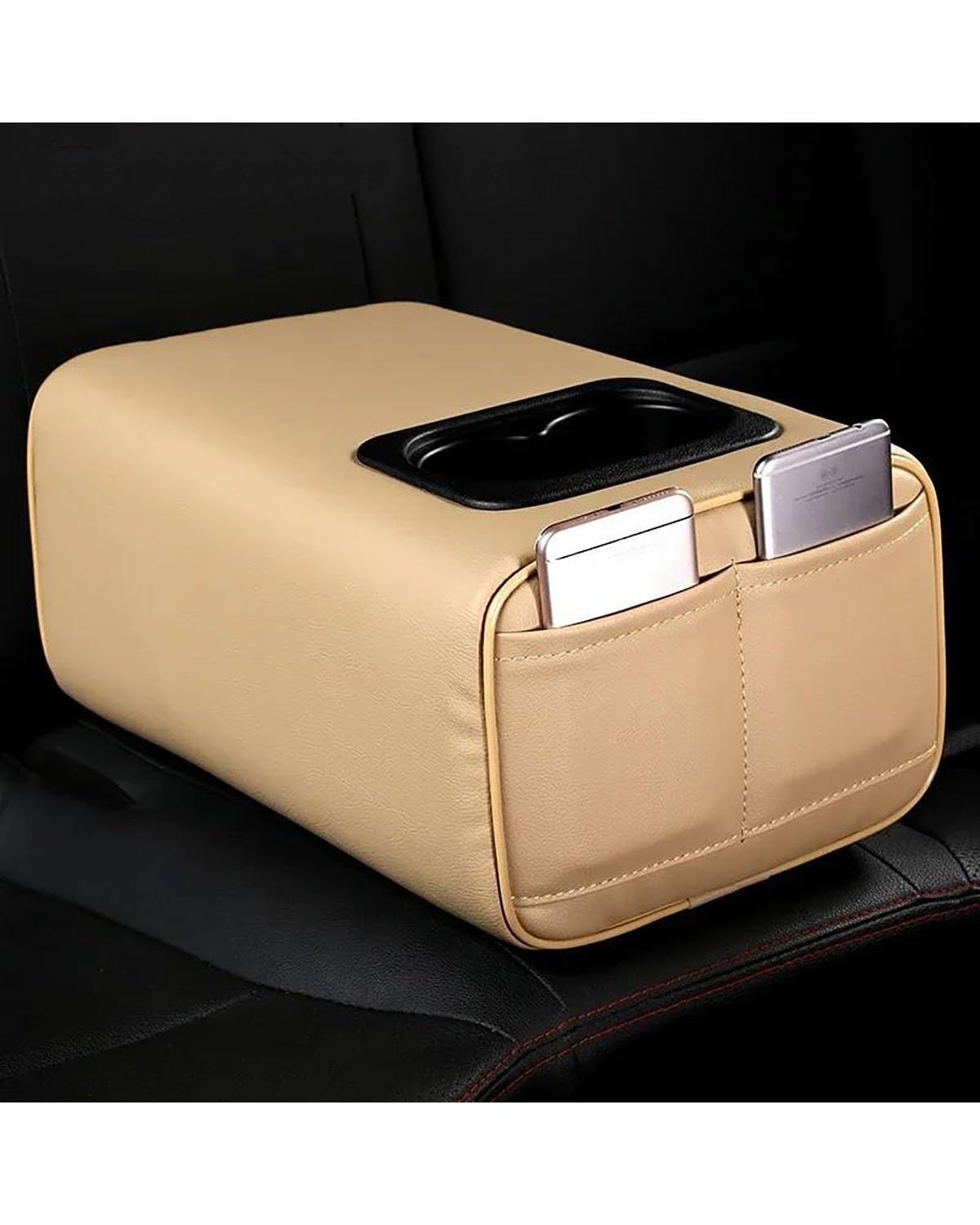 Mittelarmlehne Für Ford Für Explorer 2011-2021 Autos Auto Rücksitz Armlehne 2 Reihe Konsole Box Mit Getränkehalter Rest Rücksitz Armlehne Konsole Box Mittelkonsole Armlehne(Beige-Double Pockets) von MSDDWL