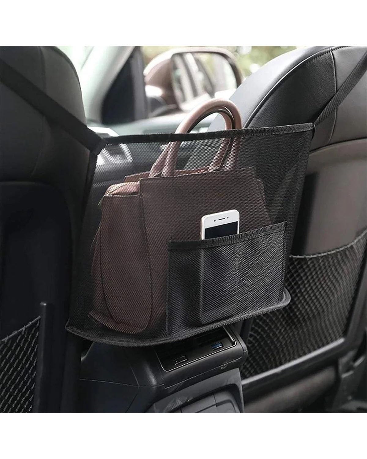 Rückenlehnenschutz Auto 1 Stück Autositznetz Großer Kapazität Handtaschen-Geldbörsenhalter Tasche Organizer Aufbewahrung Haustiernetz Barriere Hundetasche Zwischen Rücksitzen Auto Rücksitz Organizer von MSDDWL