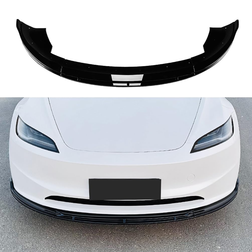 Auto Frontspoiler Lippe für Tesla Modèle 3 Highland 2024+ Kratzfest Kollisionssicher Lippenspoiler Frontstoßstangenlippe,B/Gloss Black von MSMDG