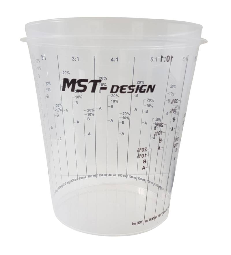 MST-DESIGN Lackmischbecher, 50 Stück mit 2300 ml I Robuste Messbecher mit Mischskala I Mischbecher zum Anrühren von Lacken, Füller, Lasuren etc. I Anrührbecher I Hochwertiges Lackierzubehör von MST-DESIGN