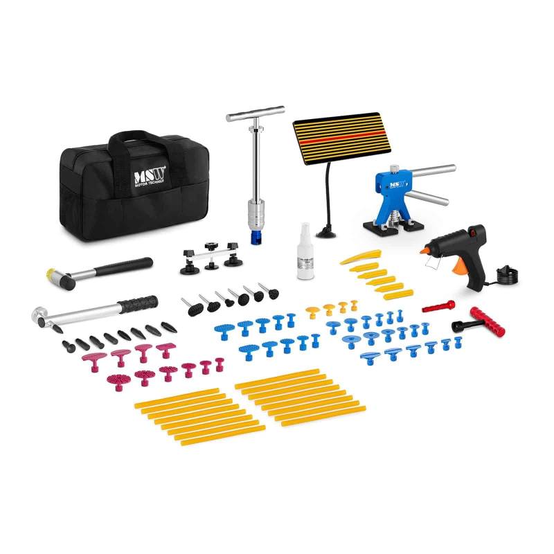 MSW Dellenreparatur Set MSW-DENTPULLER.SET1 Ausbeulwerkzeug 90-teilig Dellenlifter Set mit Zubehör Heiß-Klebepistole Zugadapter Gleithammer Ziehbrücke von MSW Motor Technics