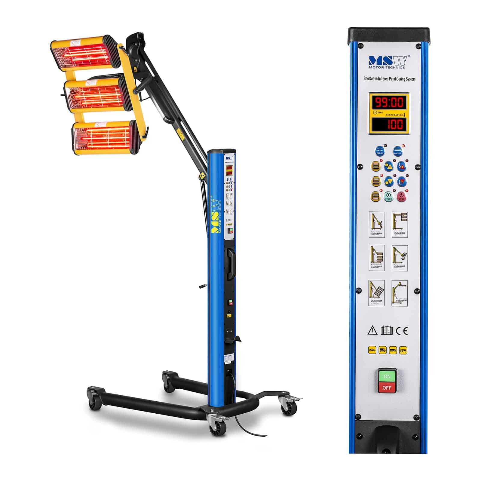 MSW Lacktrockner Infrarot Trockner Strahler IR-DRYER3000.1 (3300 W, 3 Strahler, 40–100 °C, Trocknungsfläche 1200 x 1000 mm, Max. Höhe 265 cm, Timer 1–99 min) Pulse von MSW Motor Technics