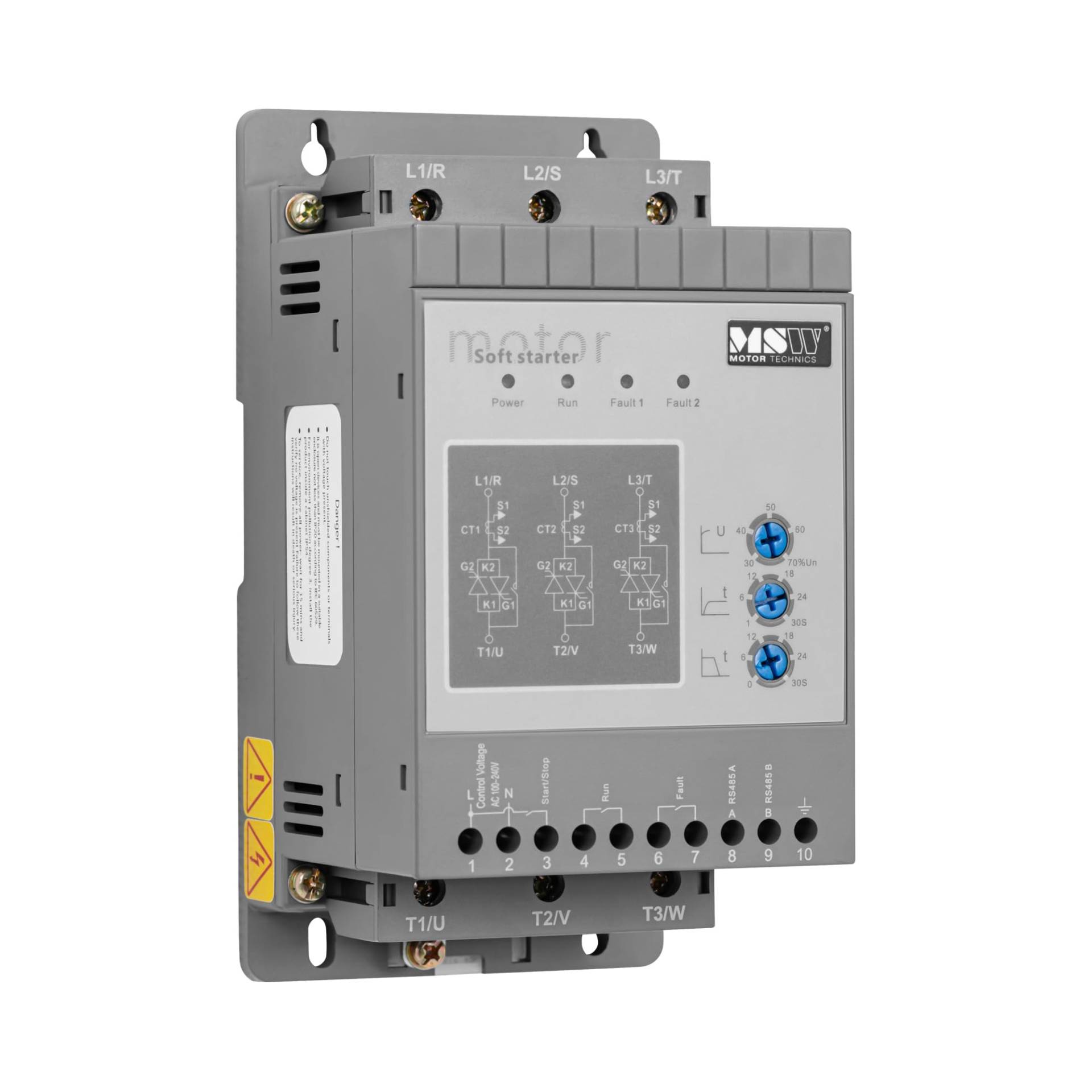 MSW Softstarter 400 V / 100-240 V 1,5 kW 3 A integrierter Bypass 3-Phasen-Steuerung Motorüberlastklasse 10 Sanftanlauf Sanftstarter von MSW Motor Technics