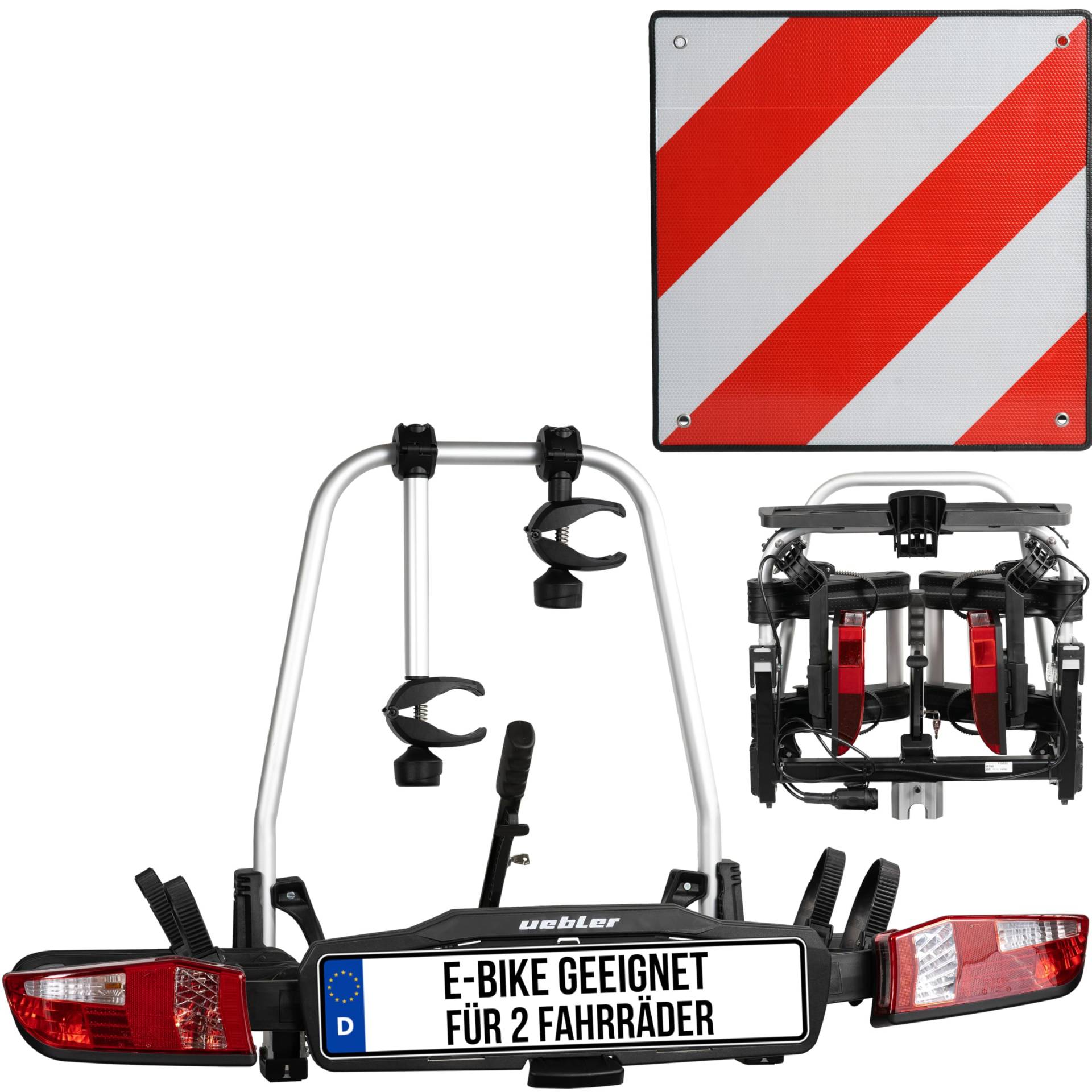 Uebler Fahrradträger Auto Kupplungsträger X21 S 60° für 2 Fahrräder E-Bike MTB faltbar inklusive reflektierende Warntafel 50x50cm von MSZweirad