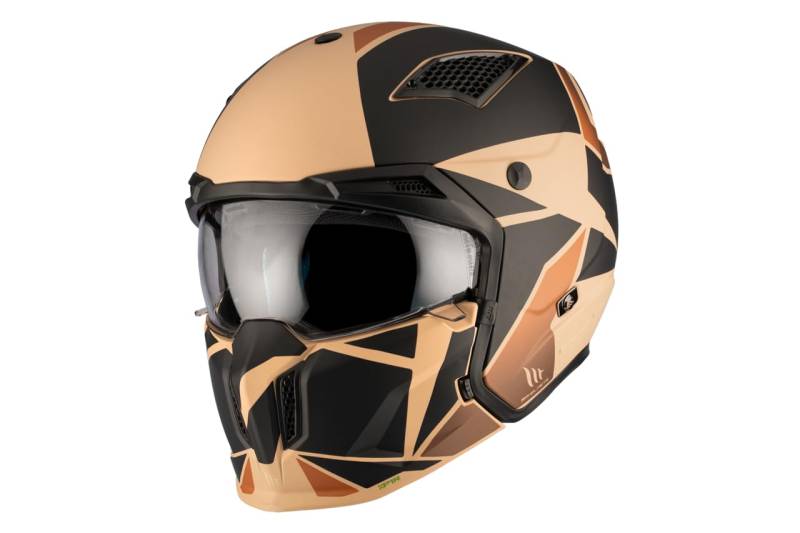 Helm Trial MT Streetfighter SV P1R schwarz-sandfarben matt L, einfaches Display, transparent, umbaubar, mit abnehmbarem Kinnschutz (Buch mit zusätzlichem Display Dark) (ECE 22.06) von MT HELMETS