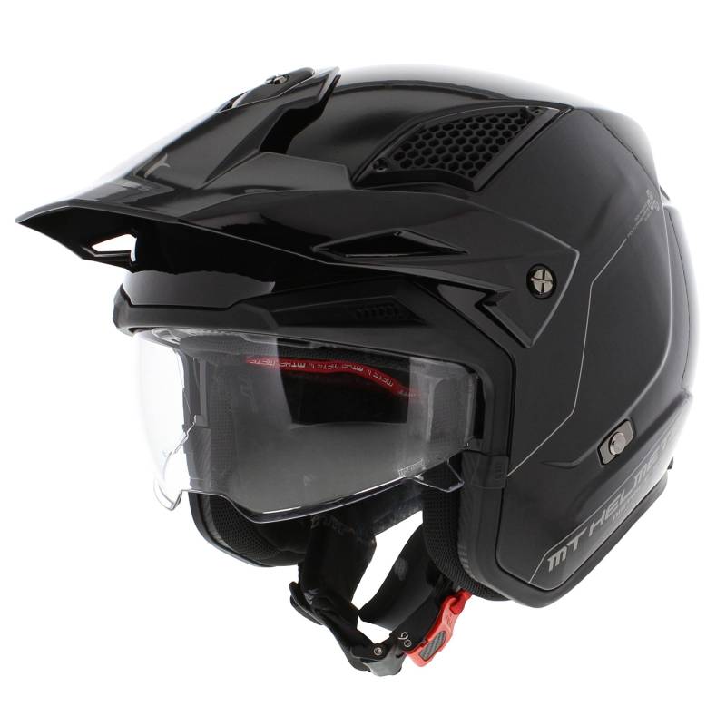 MT Helmets MT Helm District Solid glänzend schwarz Größe M | Donker Vizier/Helder Vizier | Jethelme | Kunststoff | geeignet für Moped, Maxi-Roller, Motorrad, Mofa, Schaltmoped, vierfach, Roller von MT HELMETS