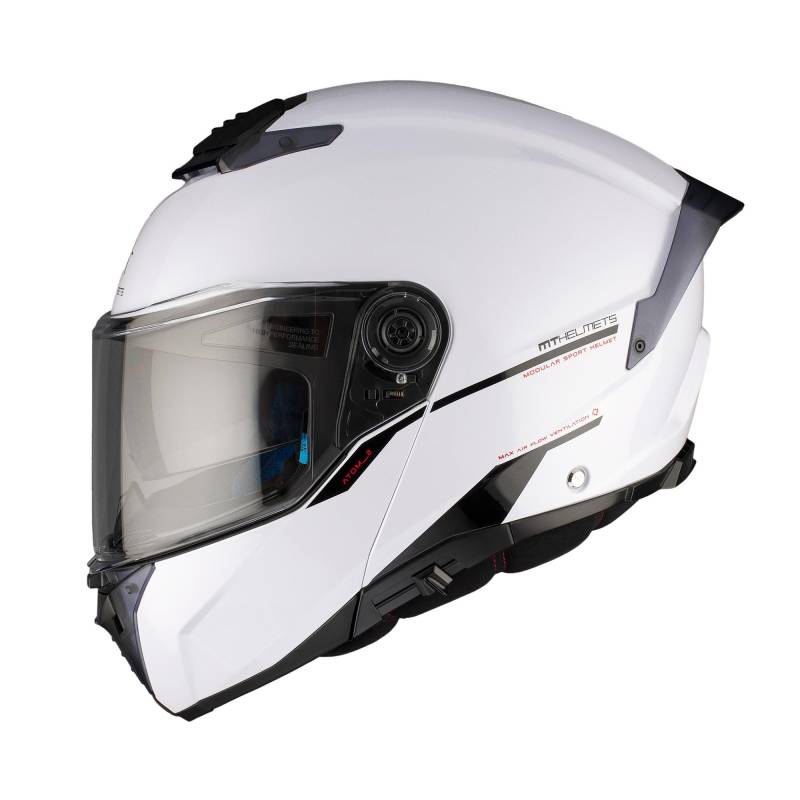 MT Helmets MT Systemhelm Atom II glänzend weiß Größe L | Helder Vizier | Klapphelme | Druckknopf | Kunststoff | geeignet für Moped, Maxi-Roller, Motorrad, Mofa, Schaltmoped, vierfach, Roller von MT HELMETS