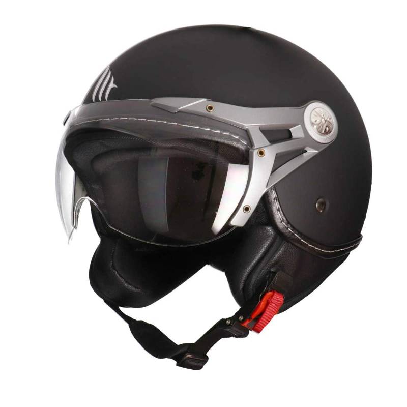 MT Soul Jet-Helm Motorrad-Helm Roller-Helm Scooter-Helm Bobber Mofa-Helm Chopper Retro Cruiser Vintage Pilot Biker ECE 22.05 (matt schwarz, M) von MT HELMETS