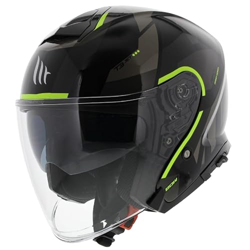 MT Helmets MT Helm Thunder III Jet matt schwarz / gelb Größe M | Helder Vizier | Jethelme | Druckknopf | Kunststoff | geeignet für Mofa, Moped, Motorrad, Roller von MT HELMETS