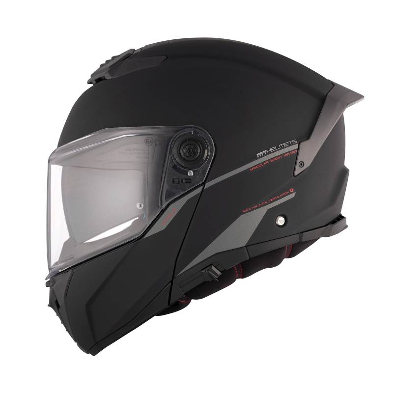 MT Helmets MT Systemhelm Atom Matt schwarz Größe XXL | Klares Visier | Klapphelme | Ratsche | Kunststoff | geeignet für Mofa, Moped, Motorrad, Roller von MT