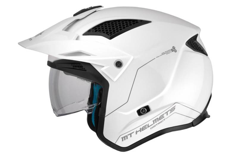 MT Motorradhelm Jet/Trial District SV S Solid A0, Helm Herren, Weiß, glänzend, Größe XS, Sonnenbrillen von MT