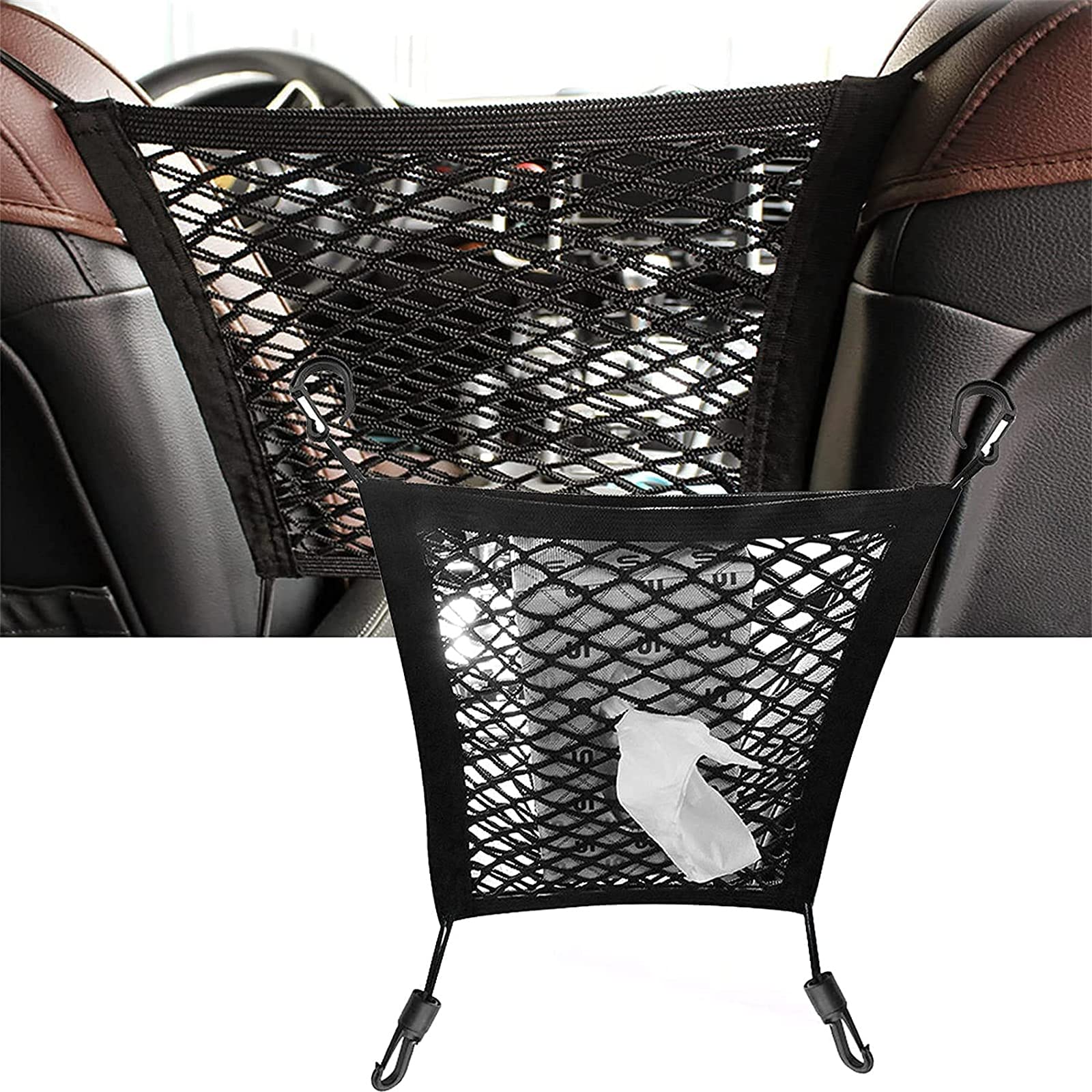 MTDBAOD Universal Elastic Mesh Net Trunk Bag,2/3 Layer Storage Net Car Mesh Organizer,Seat Back Net Bag, Barrier of Backseat Pet Kid,for Universal Car/SUV Boot (2 Layers 2 Sides) von MTDBAOD