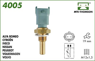 Mte-thomson Kühlmitteltemperatur-Sensor mit Dichtring Metall [Hersteller-Nr. 4005] für Alfa Romeo, Chevrolet, Citroën, Fiat, Honda, Iveco, Lancia, Ope von MTE-THOMSON