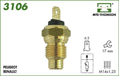 Mte-thomson Sensor, Kühlmitteltemperatur [Hersteller-Nr. 3106] für Citroën, Fiat, Peugeot von MTE-THOMSON