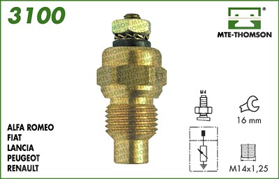 Mte-thomson Sensor, Kühlmitteltemperatur [Hersteller-Nr. 3100] für Fiat, Peugeot, Renault von MTE-THOMSON