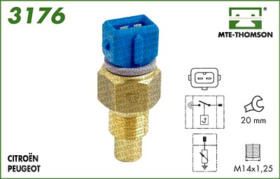 Mte-thomson Sensor, Kühlmitteltemperatur [Hersteller-Nr. 3176] für Citroën, Peugeot von MTE-THOMSON