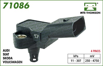 Mte-thomson Sensor, Saugrohrdruck [Hersteller-Nr. 71086] für Audi, Bentley, Cupra, Porsche, Seat, Skoda, VW von MTE-THOMSON