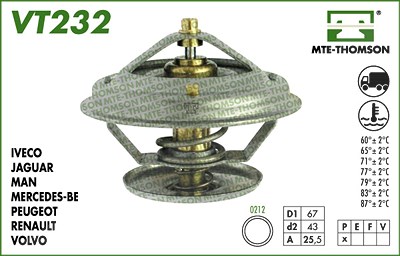 Mte-thomson Thermostat, Kühlmittel [Hersteller-Nr. VT232.87] für Daimler, Gm Korea, Mercedes-Benz, Puch, Renault, Ssangyong von MTE-THOMSON