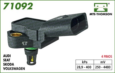 Mte-thomson Sensor, Saugrohrdruck [Hersteller-Nr. 71092] für Audi, Porsche, Seat, Skoda, VW von MTE-THOMSON