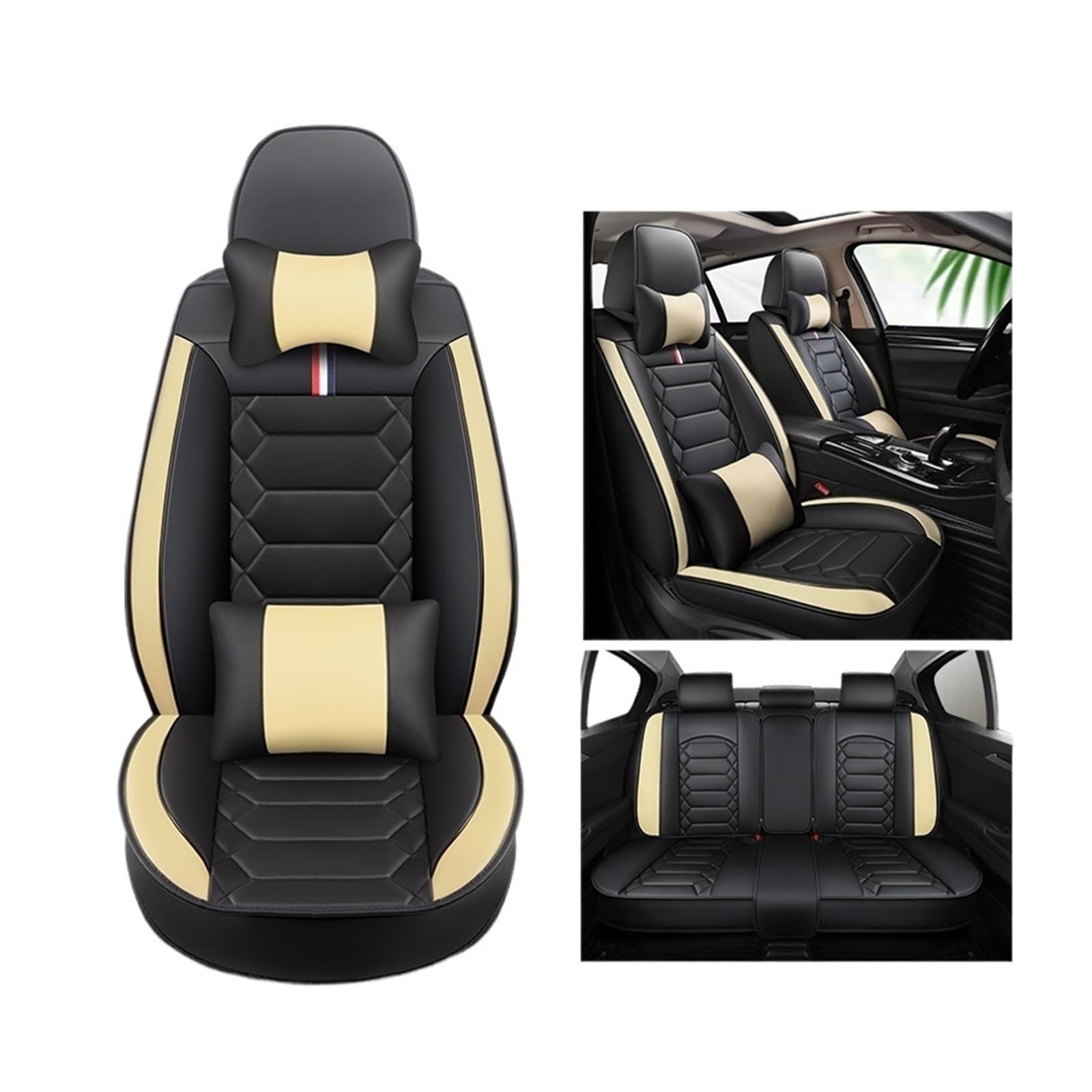 MTNDUYGV sitzbezüge Auto Für 5er F10 F11 G30 G31 E39 E60 E61 F07 F18 G38 Autositzbezug schonbezug autositz(Black beige 5 Seats A) von MTNDUYGV