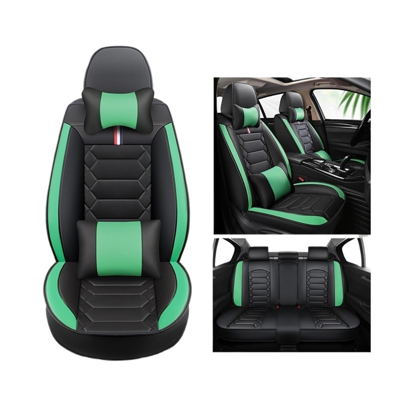 MTNDUYGV sitzbezüge Auto Für Cadillac Alle Automodelle Für Cts Für ATS Für CT6 Für XTS Für Escallade Für XT5 Für SRX Für DTS Autositzbezug schonbezug autositz(Black Green 5 Seats A) von MTNDUYGV