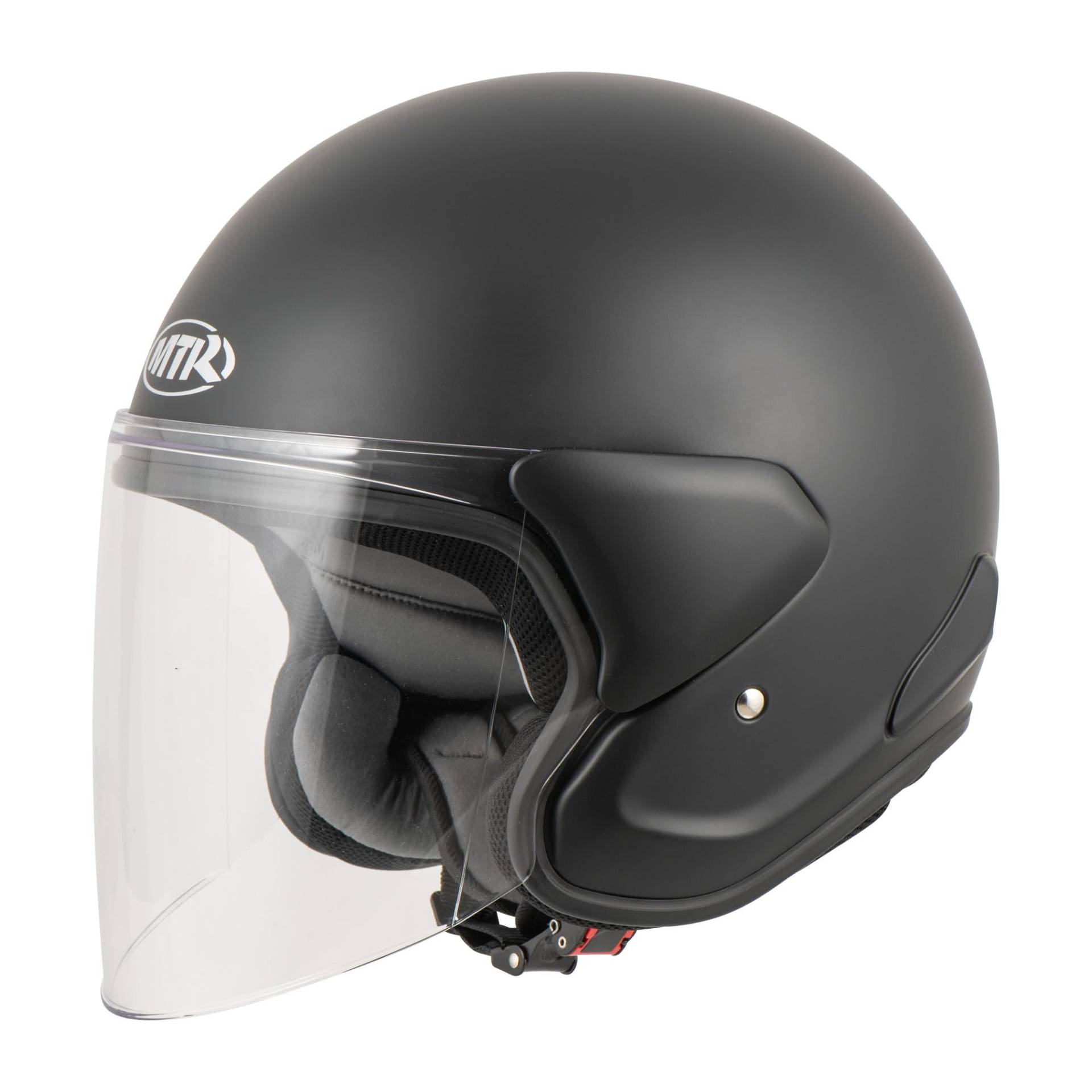 MTR DX3 Jethelm, ECE Zertifizierter Motorradhelm - Maximale Verkehrssicherheit, Robust & Komfortabel, Ideal Für Motoroller & Vespa, Ratschenverschluss, Klares Visier, XS von MTR