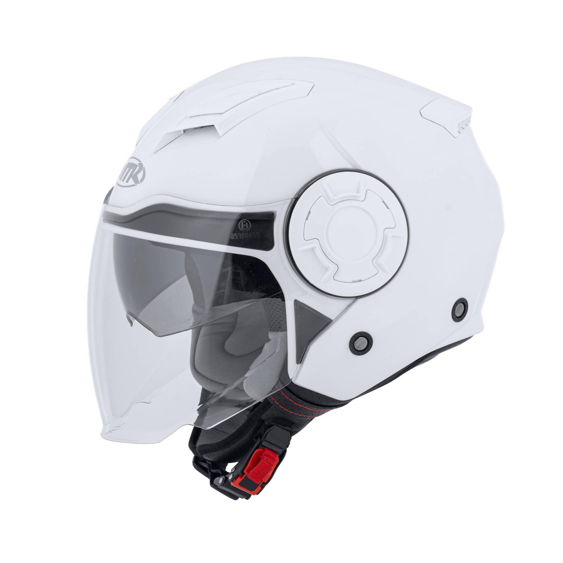 MTR Demi-Jet 5 Evo Jethelm mit Visier und Sonnenblende, ECE Zertifiziert, Herren & Damen, M, Leichter Motorradhelm mit Visier, Jethelm mit Sonnenblende in Weiß Uni von MTR