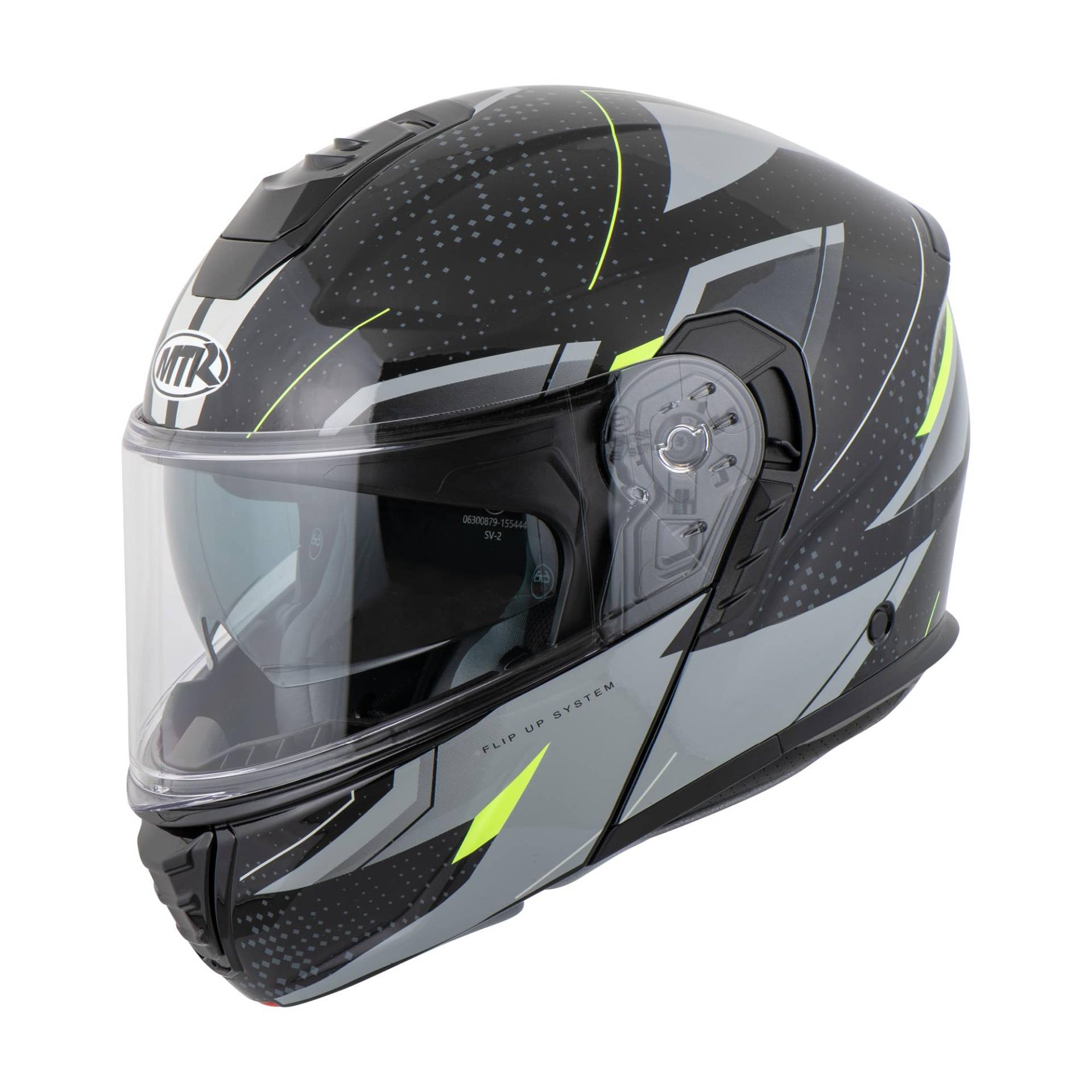 MTR K-4 Evo Klapphelm, als Jethelm & Integralhelm ECE 22.06 Geprüft, Motorradhelm mit Sonnenvisier, Visierwechsel ohne Hilfsmittel, Motorradhelm Herren & Damen, Fusion Grau/Neongelb, L von MTR