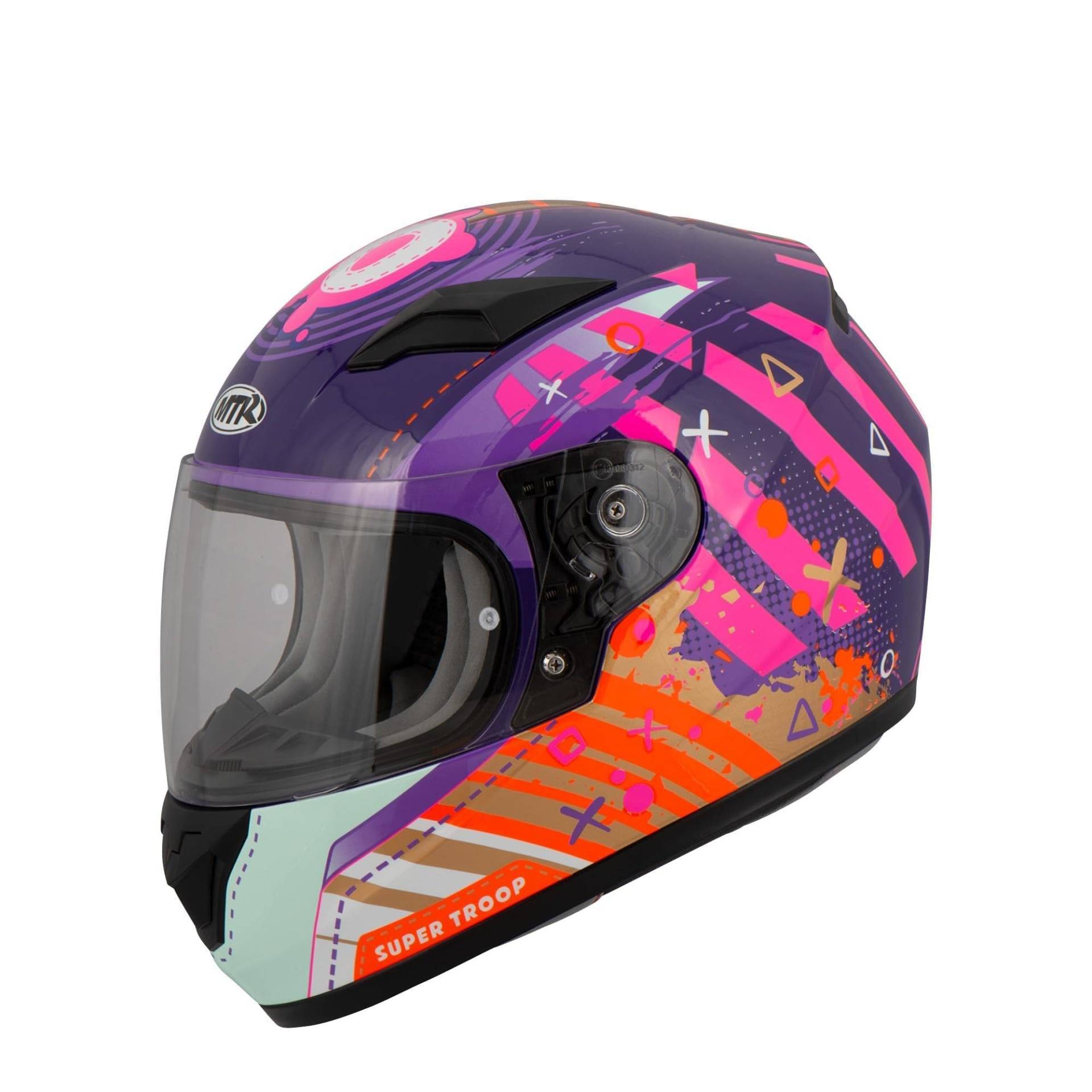 MTR S-12 Kids Evo Motorradhelm Kinder, Kinderhelm Motorrad ECE 22.06 Zertifiziert - Maximale Verkehrssicherheit, Robuster & Leiser Kinder Motorradhelm, Ratschenverschluss, Klares Visier, Lila/Pink, YL von MTR