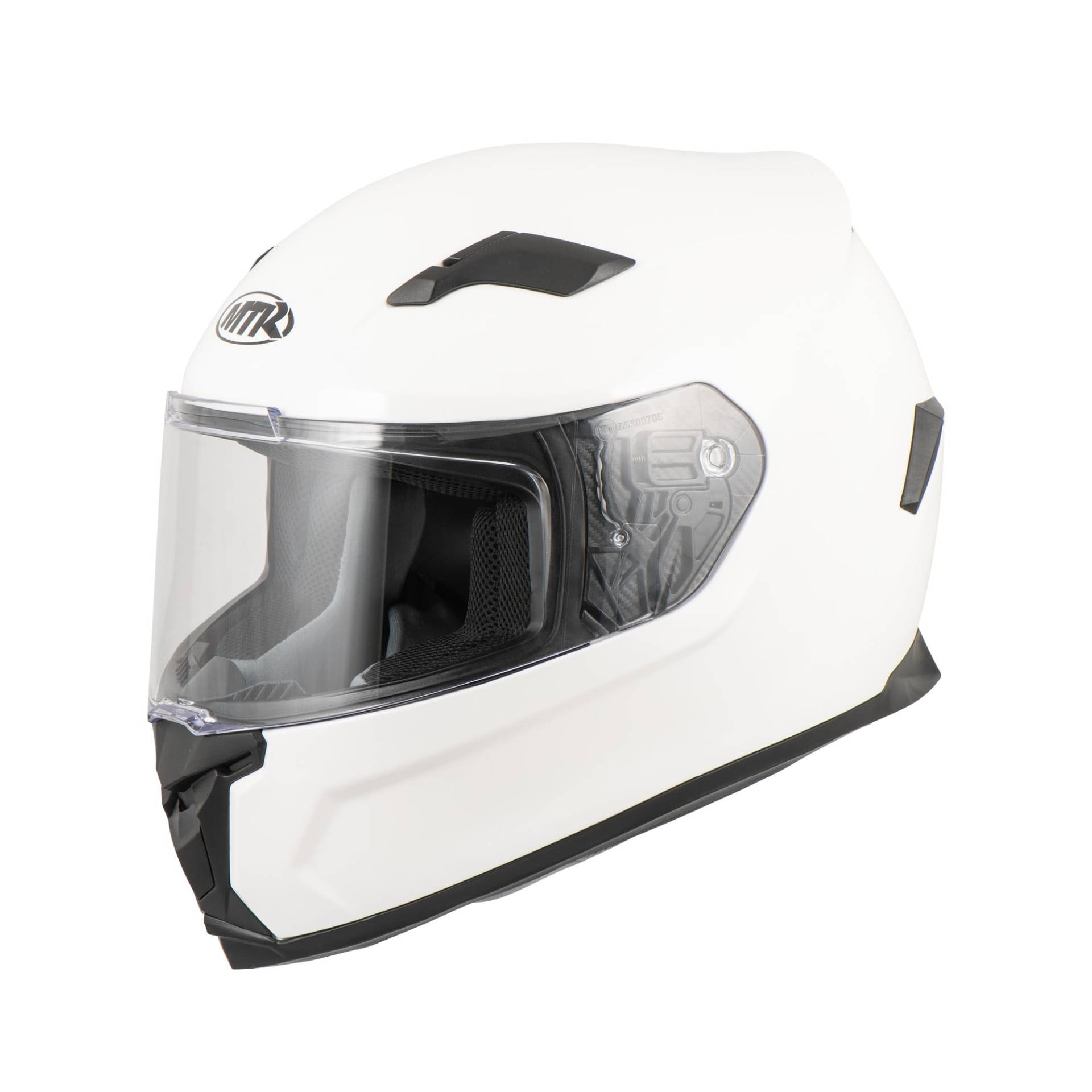 MTR S-6 Evo Integralhelm, Motorradhelm ECE 22.06 Zertifiziert - Maximale Verkehrssicherheit, Robuster & Leiser Motorrad Helm, Kinn & Kopf Belüftung, Ratschenverschluss, Klares Visier, Glossy Weiß, L von MTR