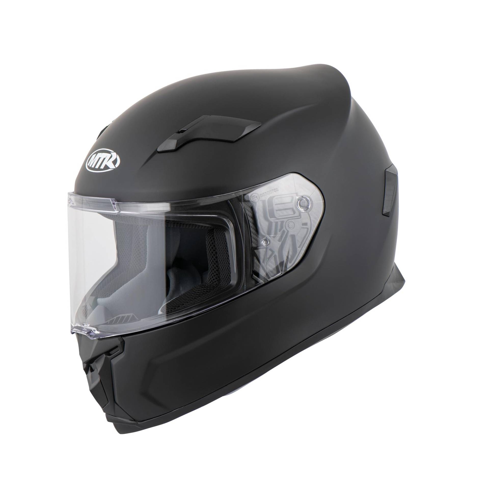 MTR S-6 Evo Integralhelm, Motorradhelm ECE 22.06 Zertifiziert - Maximale Verkehrssicherheit, Robuster & Leiser Motorrad Helm, Kinn & Kopf Belüftung, Ratschenverschluss, Klares Visier, Matt Schwarz, S von MTR