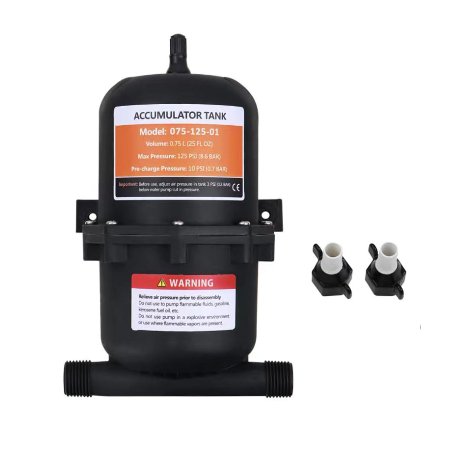 MTSmart RV Akkumulator Tank, RV Prepressurized Akkumulator Tank für Wohnmobil, Wohnmobil, Reiseanhänger, Wohnwagen, Wohnmobil, Wohnmobil, Boot, Marine Schwarz (0.75 L) von MTSmart