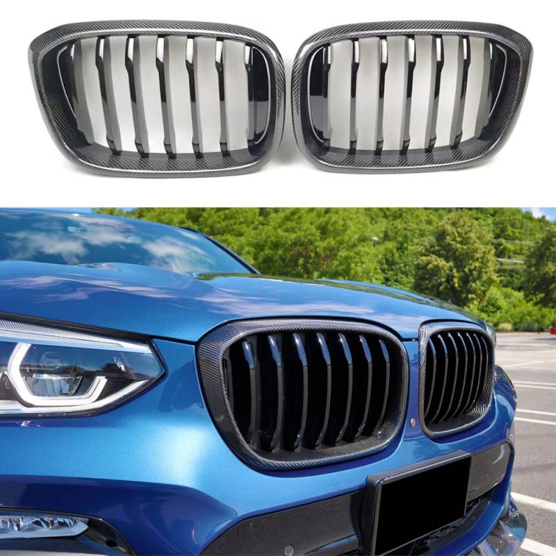 Kohlefaser-Frontgrill für BMW X3 G01 G08 X4 G02 2018 2019 2020 2021 Single Slat von MUCCGQ