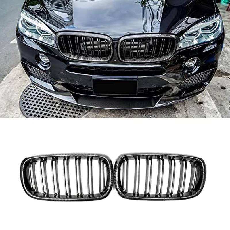 Kühlergrill aus Karbonfaser, zweireihig, für BMW X5, F15, X6, F16, 2014–2018 von MUCCGQ