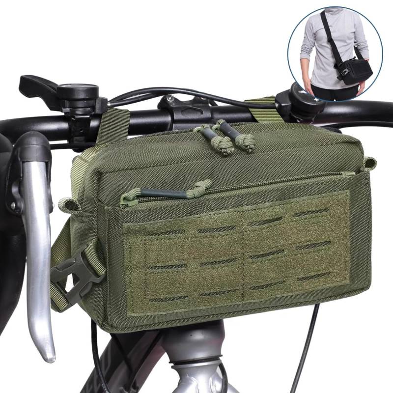 MUCHER Fahrrad Lenkertasche Vordertasche Fahrradtasche Aufbewahrungstasche mit Schultergurt Molle Taktische Pouch für Rennrad Mountainbike Radfahren Reisen (Grün) von MUCHER