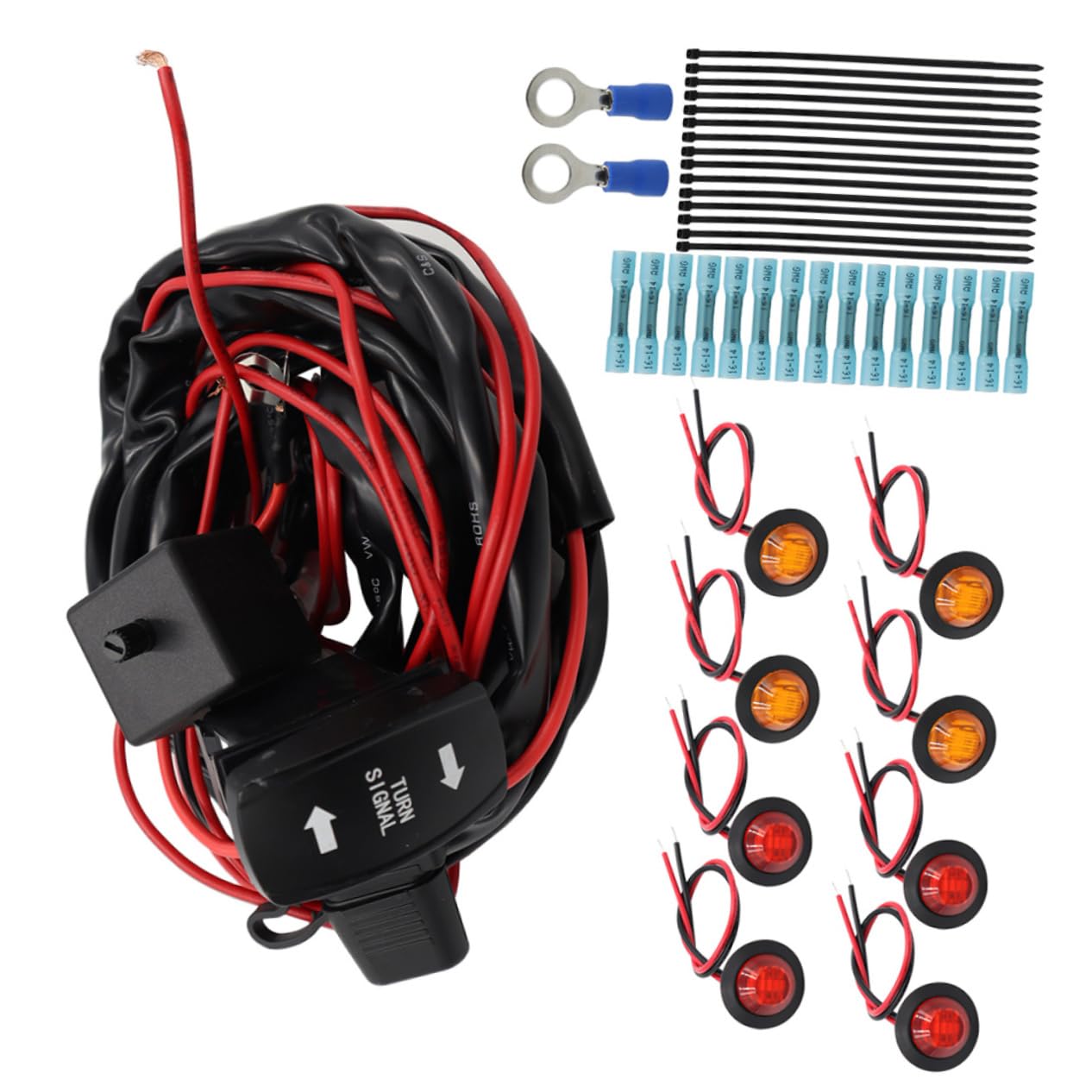 MUCKLILY 12V UTV/ATV Turn Signal Kit Mit Vertikalem Rocker Schalter Und 8 Amberfarbenen Lampen Universelles Blinker Set Für Golf Carts Und Freizeitfahrzeuge Inklusive Kabelbaum Für von MUCKLILY