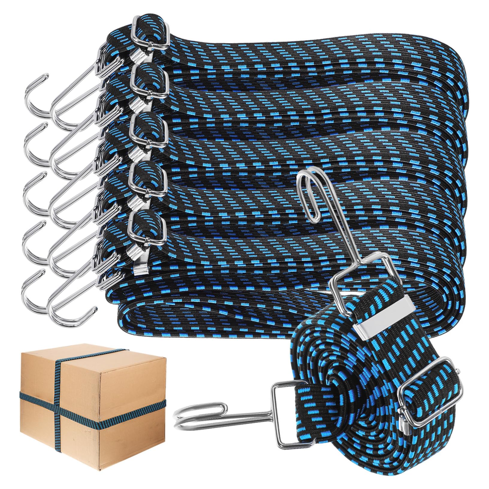 MUCKLILY 6 STK Elastische Gepäckschnur schwere Hebegurte Abschleppgurte Hakenbänder Hochleistungs-Bungee-Seile mit Haken Hebeband schweres Schaukelseil extra Lange Bungee-Seile Metall Blue von MUCKLILY