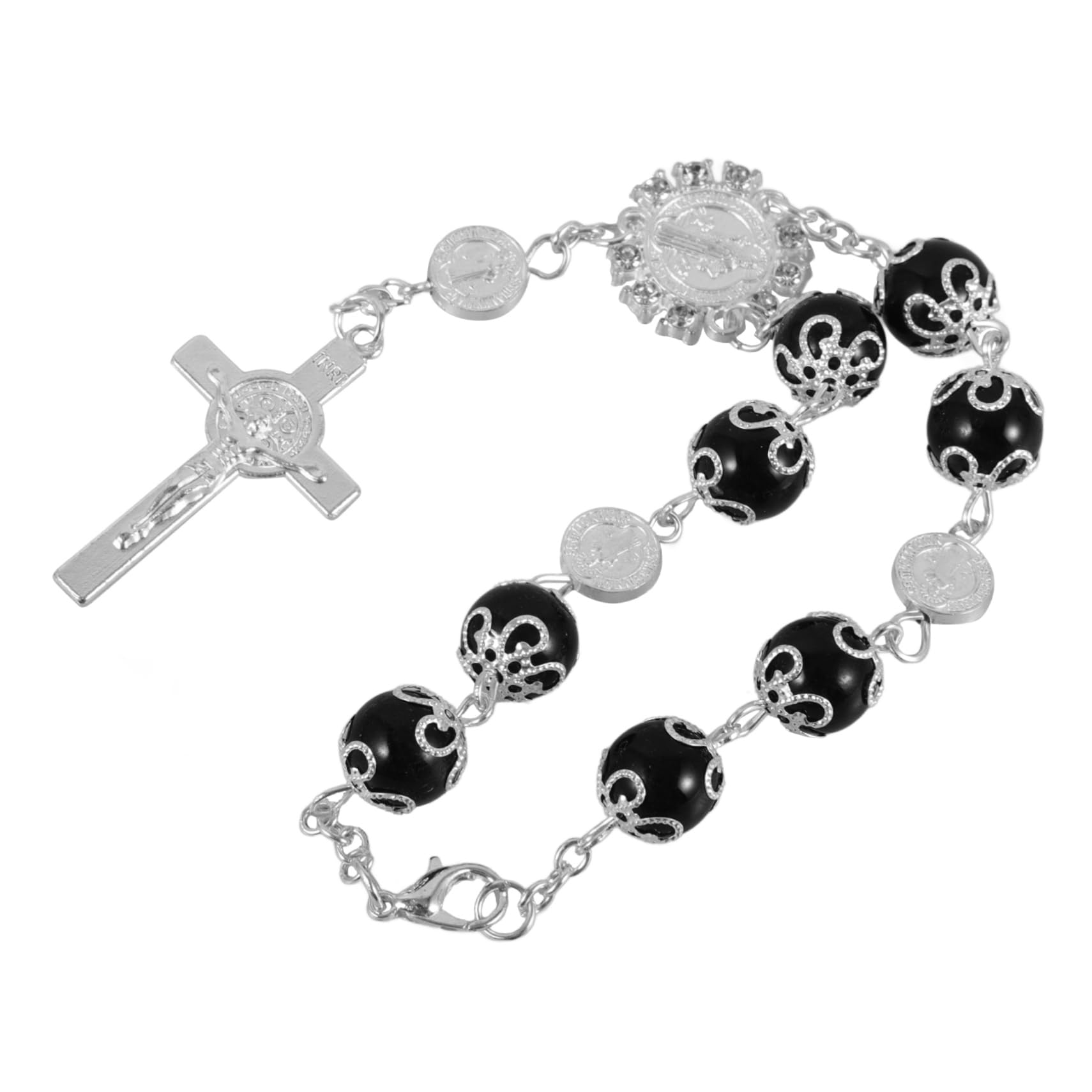 MUCKLILY Rosenkranz Armband Für Autos Kreuzanhänger Für Rückspiegel Auto Ornament Mit Schwarzen Perlen Stilvolles Hängezubehör Für Männer Und Frauen Individuell Gestaltetes von MUCKLILY