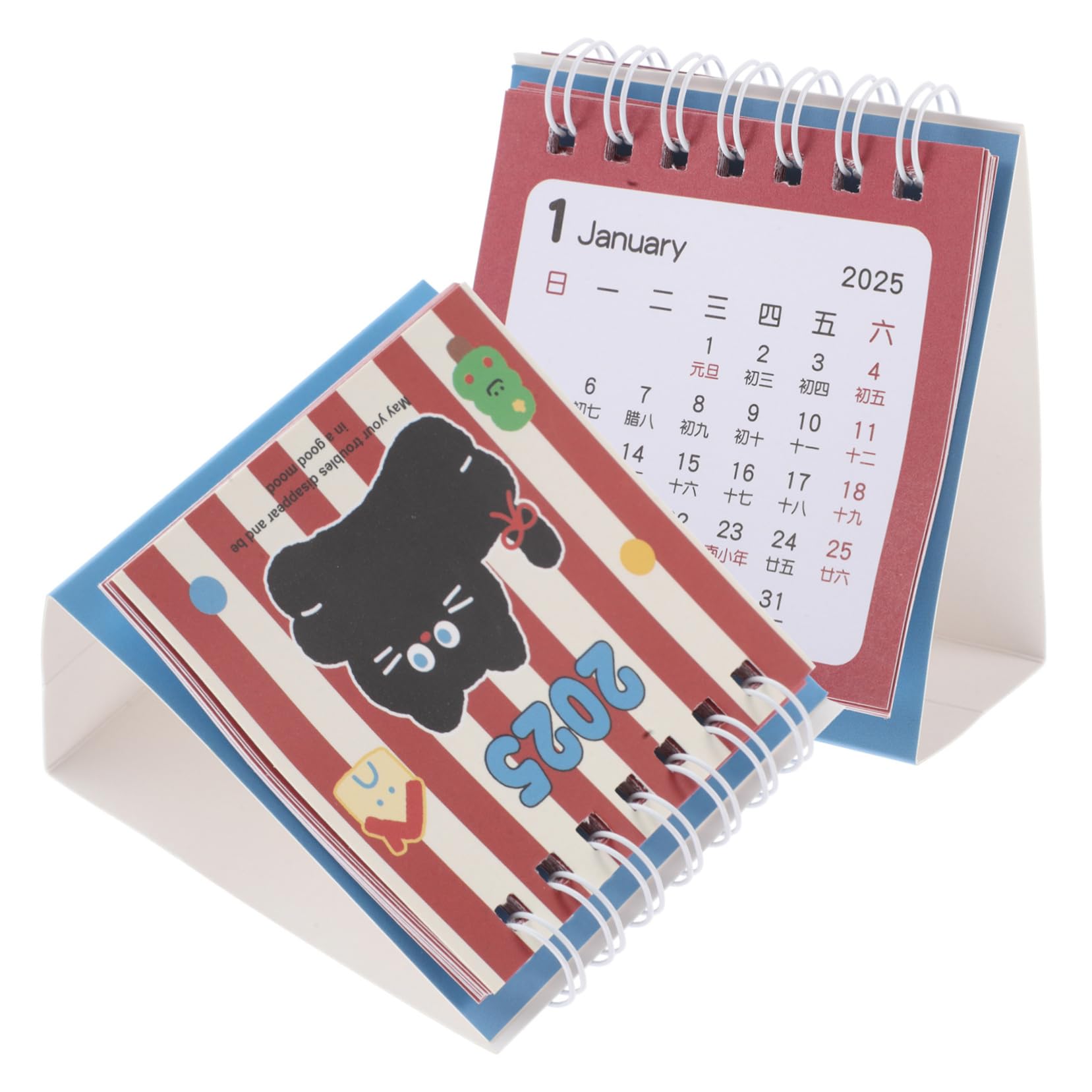 MUELODSIC 2 Stück 2025 Desktop-Kalender büro Kalender jahreskalender Schreibtisch Kalender wandkalender tischkalender Schreibtisch-Flip-Kalender Flip-Kalender-Ständer Kawaii-Kalender Papier von MUELODSIC