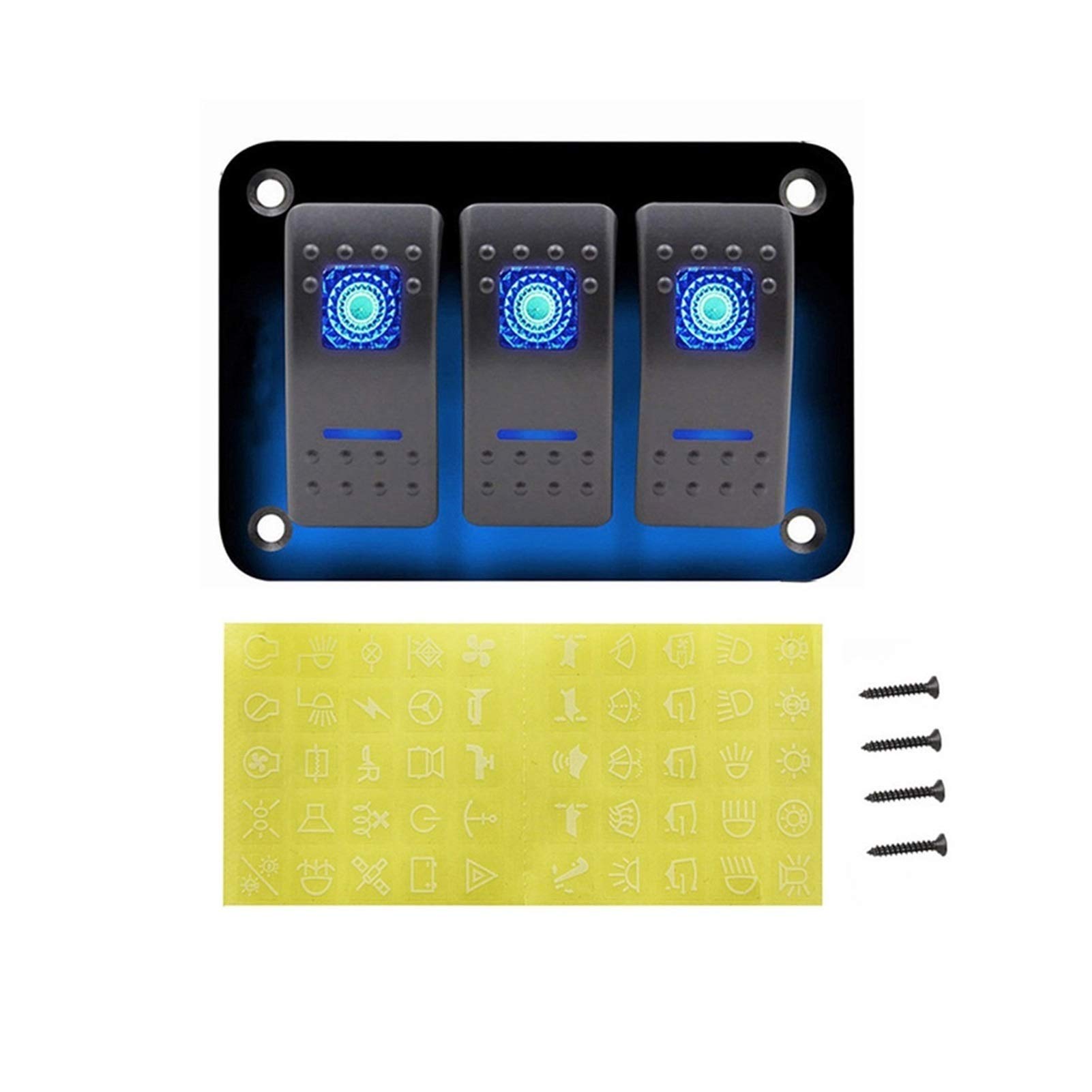 MUEOSI 3-Gang-Wippschalterfeld mit Doppellicht for Marineboote, for 12 V 24 V LKW-Boot-Autoschalterfeld Zigarettenanzünder-Leistungsschalter elektrische Schalttafel(Blue 3Gang) von MUEOSI