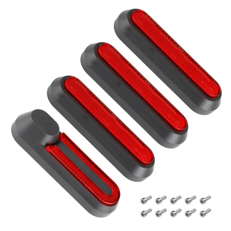 MUEOSI 4X Radkappen-Schutzschalen for Xiaomi, Mi Electric Scooter Pro 2 M365 Scooter, reflektierende Aufkleber, Zubehör Reflexstreifen(Black Red) von MUEOSI