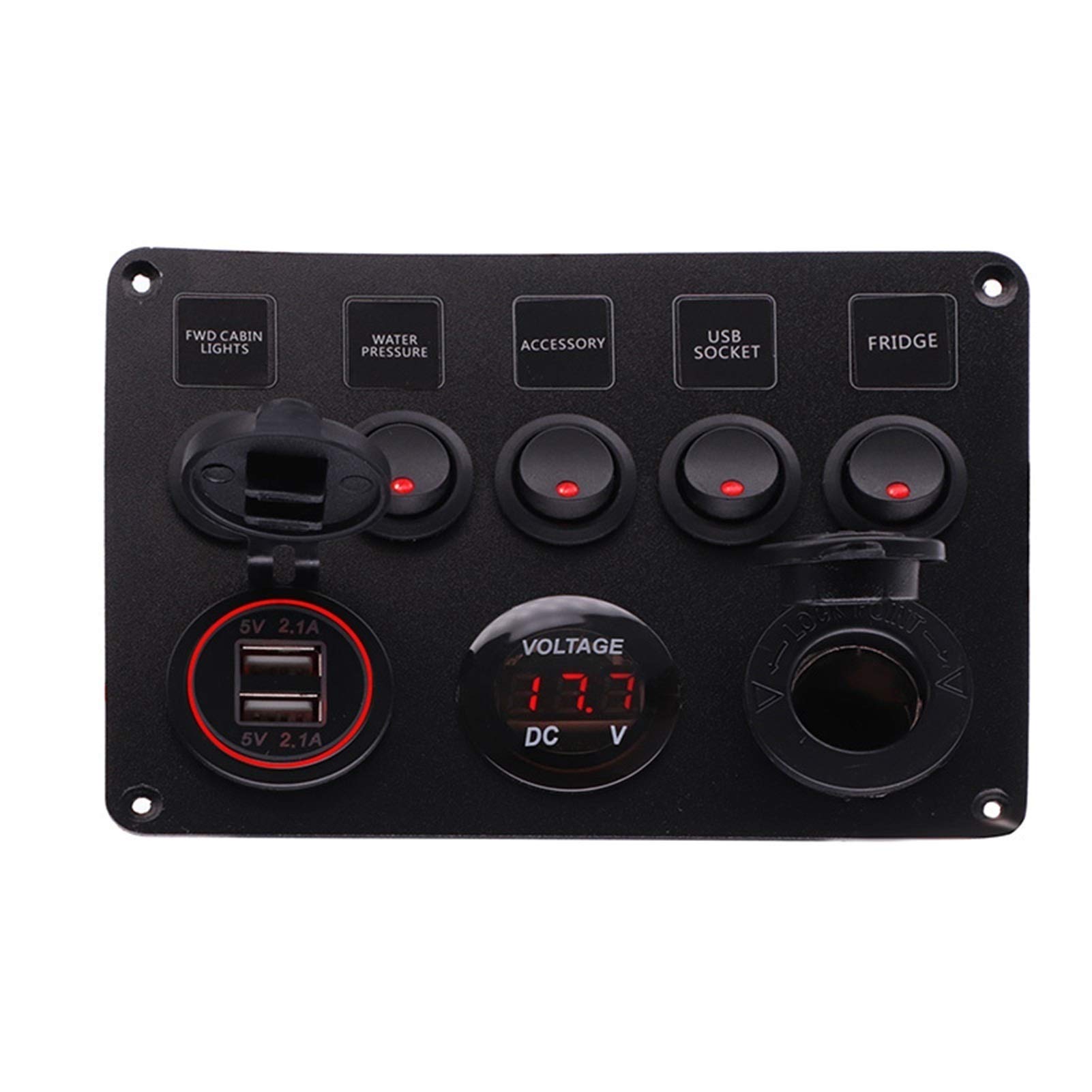 MUEOSI 8 5-Gang-Schalttafel for 12 V 24 V Wohnmobil, Auto, Boot, Marine, mit Zwei USB-Zigarettenanzündern, wasserdichtem Lichtvoltmeter elektrische Schalttafel(Red B) von MUEOSI